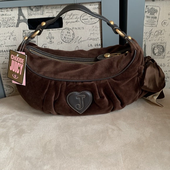 Nwt juicy couture espresso velour hobo shoulder bag rare vintage - Picture 6 of 9
